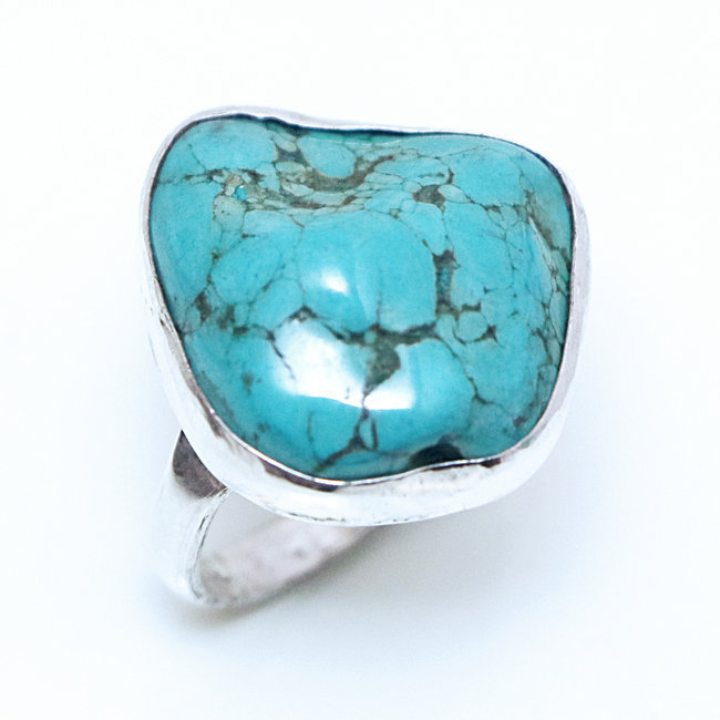 Bague druzy argent 925 et Turquoise brute naturelle - Népal 083