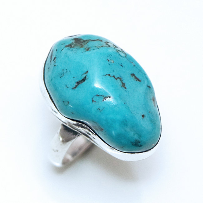 Bague druzy argent 925 et Turquoise brute naturelle - Népal 097