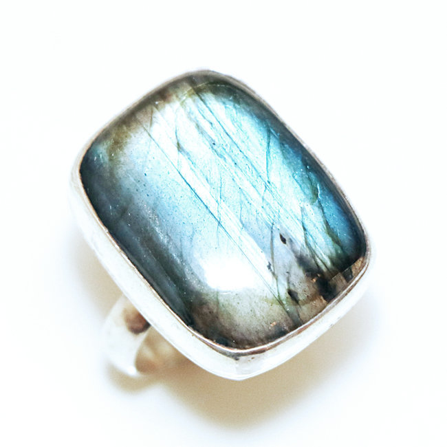 Bague argent 925 réglable cabochon rectangle et Labradorite - Inde 227