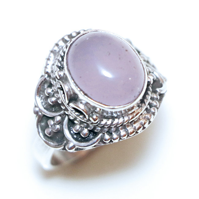 Bague filigranes argent 925 et Quartz rose - Inde 328 - M