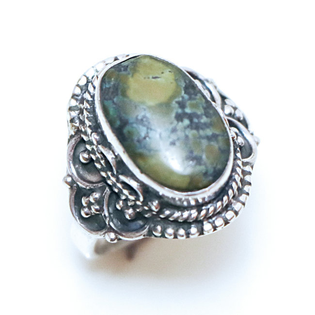 Bague filigranes argent 925 et Turquoise africaine - Inde 328 - L