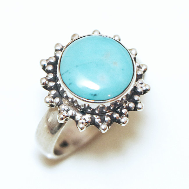 Bague argent 925 ronde filigranes et Turquoise naturelle - Inde 347