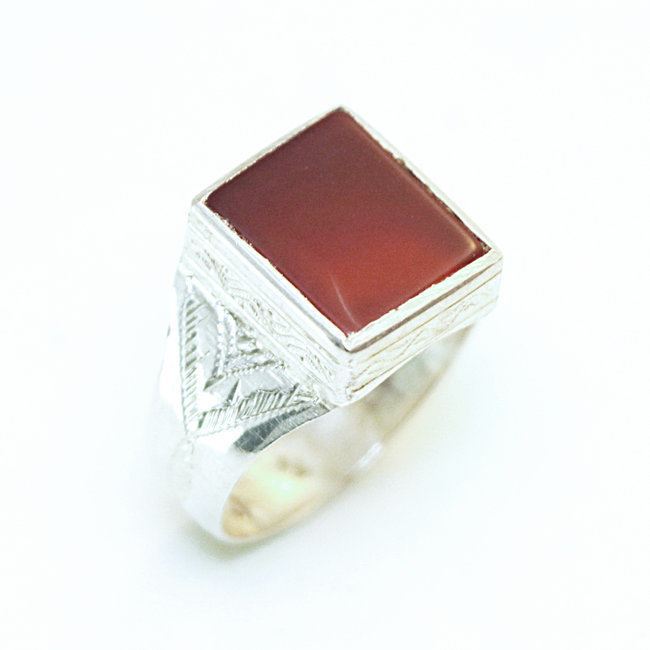 Bague argent 750 chevalière rectangle et Cornaline - Mauritanie 034