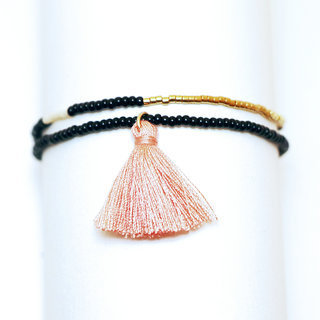 Bijoux Ethniques Africains massa bracelet fin en perles de verre noir et rose pompon Sidai Designs rglable ajustable Tanzanie - 004