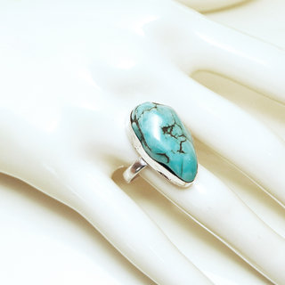 Bijoux ethniques indiens bague en argent 925 massif druzy femme homme large et pierre fine turquoise naturelle grosse brute npalais - Npal 094 b