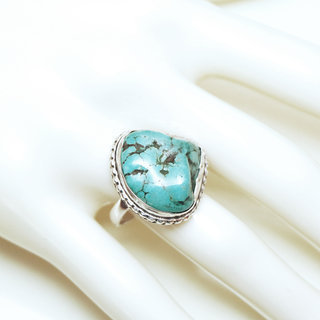 Bijoux ethniques indiens bague en argent 925 massif druzy femme homme large et pierre fine turquoise naturelle grosse brute npalais - Npal 098 b