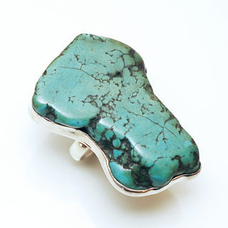 Bijoux ethniques indiens bague en argent 925 massif druzy femme homme large et pierre fine turquoise naturelle grosse brute npalais - Npal 099