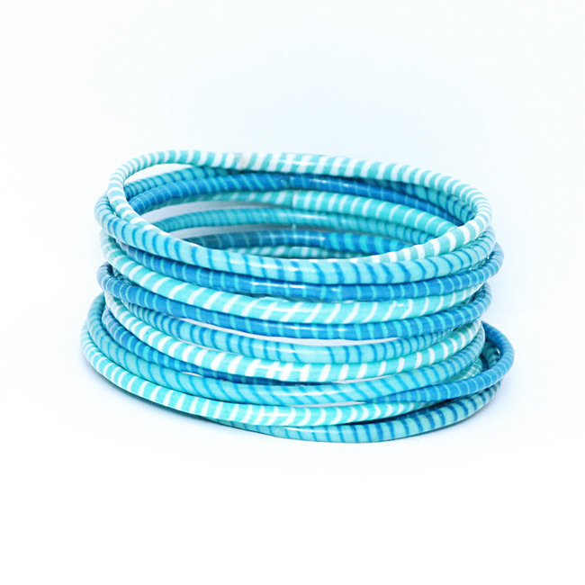 Lot de 12 bracelets Jokko en plastique recyclé mix Turquoise évasion - Mali 004