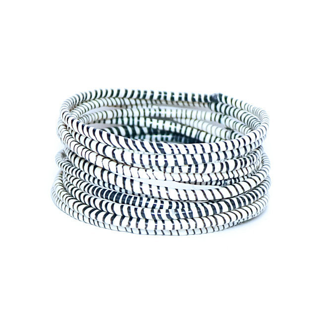 Lot de 12 bracelets Jokko en plastique recyclé Blanc argile  - Mali 017