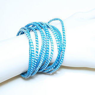 Bijoux Africains Bracelet Jokko Plastique Recycl Tendance Ethniques Bleu Azur Lot de 12 - Mali 023 b