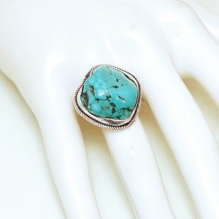 Bijoux ethniques indiens bague en argent 925 massif druzy femme homme large et pierre fine turquoise naturelle grosse brute npalais - Npal 107 b