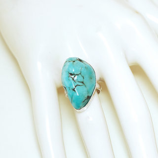 Bijoux ethniques indiens bague en argent 925 massif druzy femme homme large et pierre fine turquoise naturelle grosse brute npalais - Npal 110 b