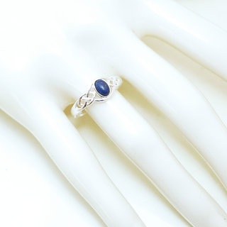 Bijoux ethniques Indiens bague en argent 925 massif femme jeune fille fine petite ovale ajoure ouverte pierre fine Lapis-Lazuli - Inde 130 b