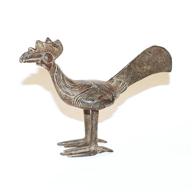 Coq en bronze dogon art africain 14 cm - Mali 001S