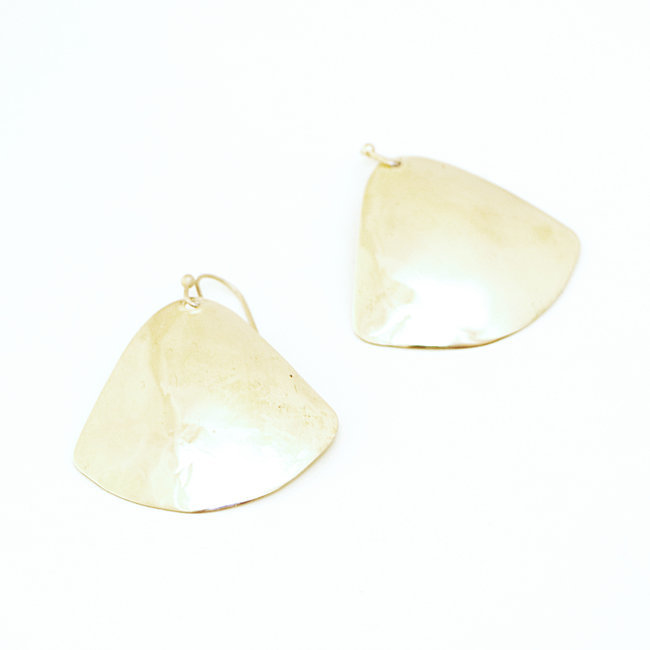 Boucles d'oreilles pendantes éventail en bronze doré - Mali 012