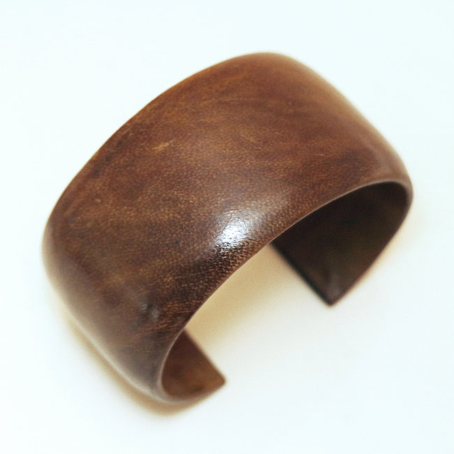 Bracelet manchette touareg moyen cuir Marron lisse - Mali 004