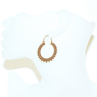 Bijoux Indiens Ethniques boucles d'oreilles croles rondes dores perles ajoure boho gipsy bohme en bronze or lisses - Inde 042 b