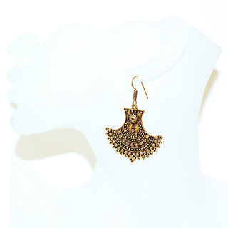 Bijoux Indiens Ethniques boucles d'oreilles bollywood pendantes en bronze dor or grav filigranes dentelle perles - Inde 061 b