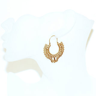 Bijoux Indiens Ethniques boucles d'oreilles Croles filigranes en bronze dor grav perles - Inde 072 b