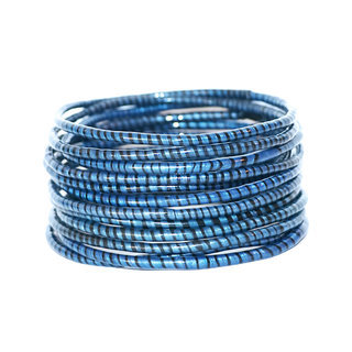 Bijoux Africains Bracelet Jokko plastique recycl tendance Ethniques bleu fonc bleu de Berlin Prusse ray noir Lot de 12 - Mali 067a