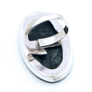 Bijoux ethniques indiens bague en argent 925 massif femme petite pierre fine Labradorite lisse rectangle rglable ajustable ouverte npalaise - Inde 227c