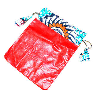 Pochette cadeau bijoux en tissu sac africain wax emballage ide homme femme pour anniversaire, nol, saint-valentin boite grande rouge pompon 15x20 cm - Mali POPTG003 a
