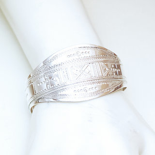 Bijoux touareg ethniques bracelet en argent 925 massif manchette femme berbre large rglable ajustable jonc ouvert grav - Niger 097 b