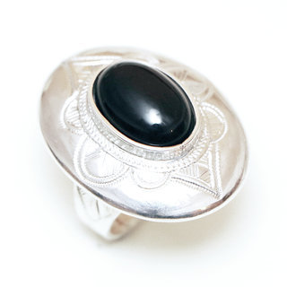 Bijoux ethniques touareg bague argent 925 femme pierres semi-prcieuses Onyx noir grande ovale - Niger 003 a
