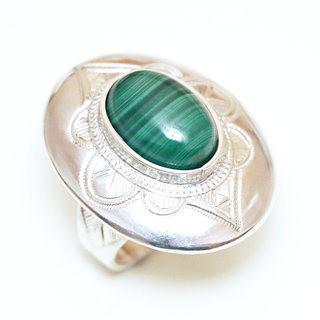 Bijoux ethniques touareg bague argent 925 femme pierres semi-prcieuses Malachite verte grande ovale - Niger 003 a