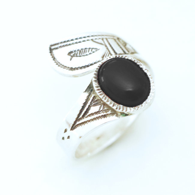 Bague touareg argent 925 croisée réglable ruban et Onyx - Niger 033