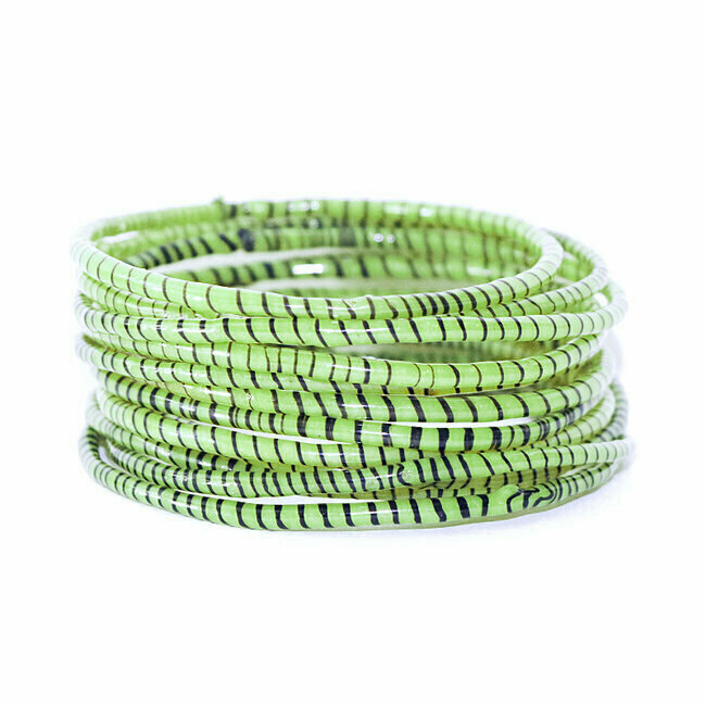 Lot de 12 bracelets Jokko en plastique recyclé Vert pomme - Mali 096